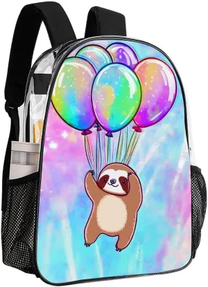Men & Women Lightweight Balloon Sloth Rainbow Casual Daypack Large Capacity Bookbag Transparent Bag for Gym Business Bicycle