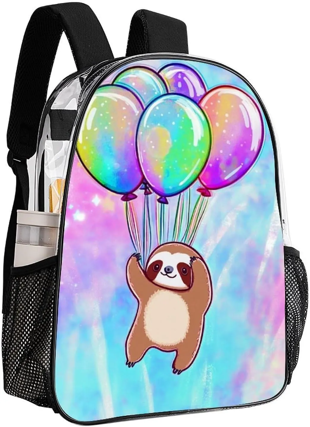 Men & Women Lightweight Balloon Sloth Rainbow Casual Daypack Large Capacity Bookbag Transparent Bag for Gym Business Bicycle