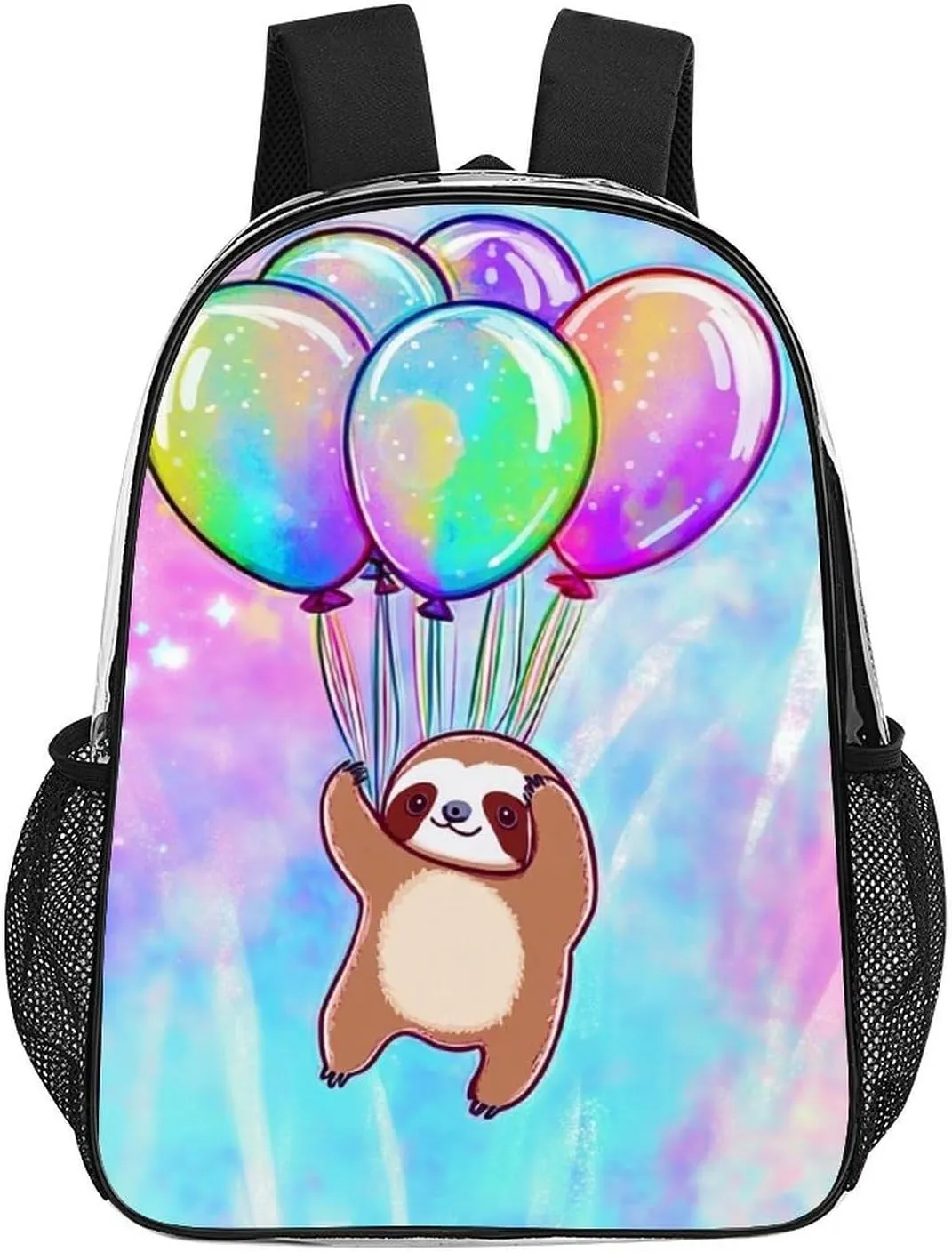 Men & Women Lightweight Balloon Sloth Rainbow Casual Daypack Large Capacity Bookbag Transparent Bag for Gym Business Bicycle