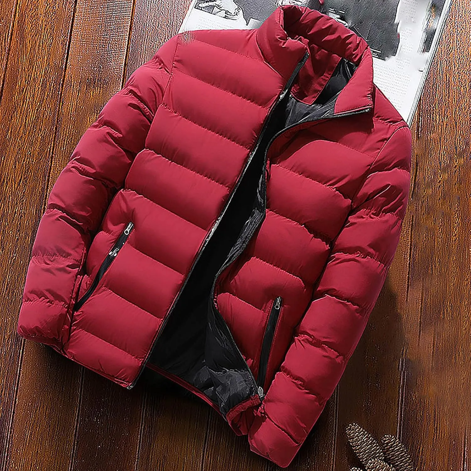 Men Winter Jackets Warm Down Jacket Full Zip Puffer Jacket Quilted Insulated Jacket Warm Puffy Jackets
