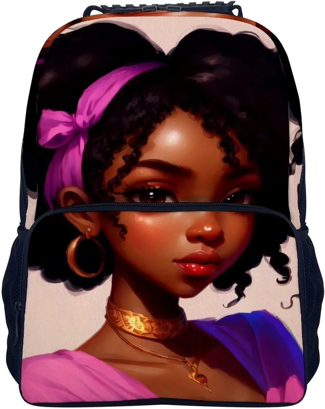 Men Women Lightweight African American Women Black Women Ethnic Art Daypack Bookbag Big Capacity Carry On Bag With Side Pockets for Camping Travel Bicycle
