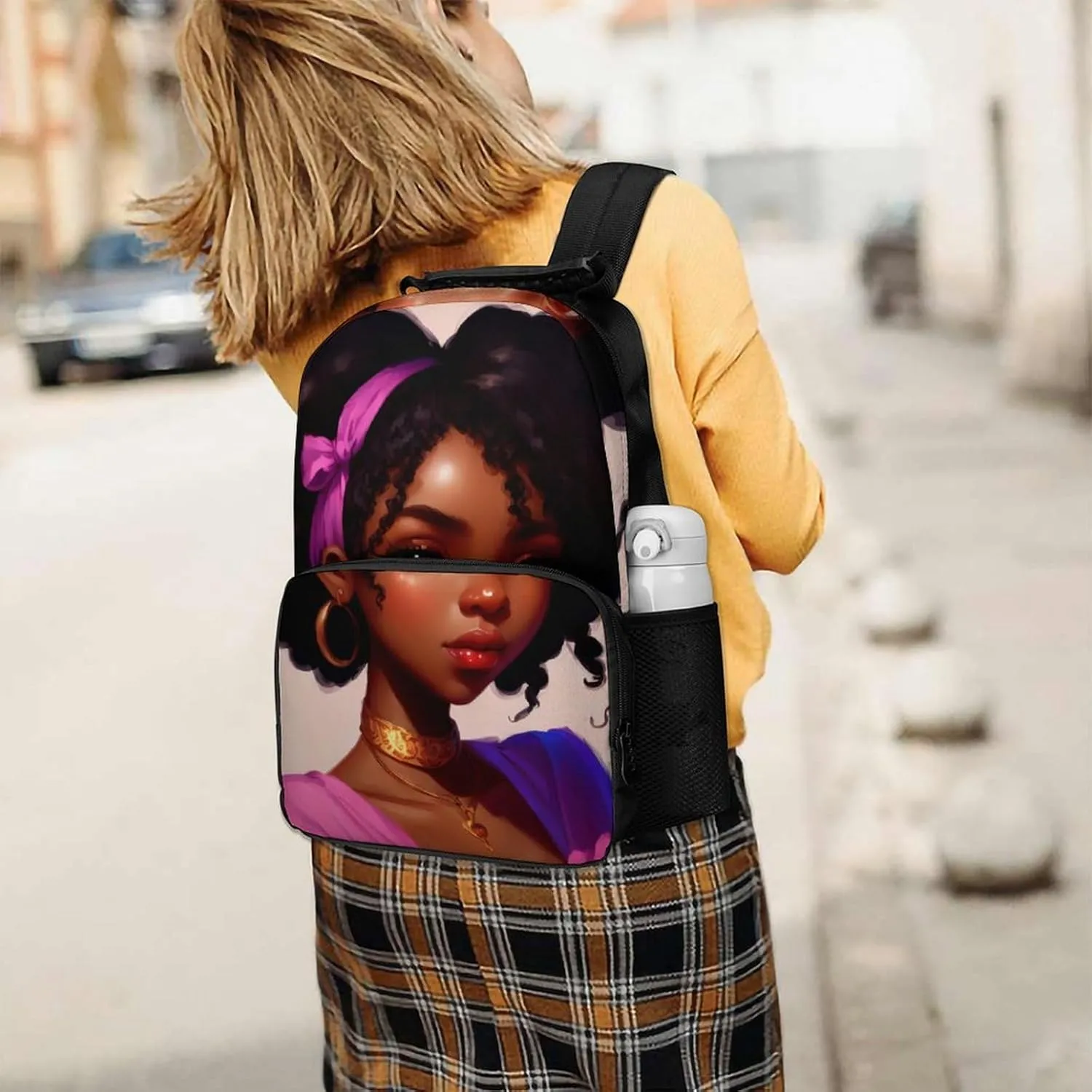 Men Women Lightweight African American Women Black Women Ethnic Art Daypack Bookbag Big Capacity Carry On Bag With Side Pockets for Camping Travel Bicycle