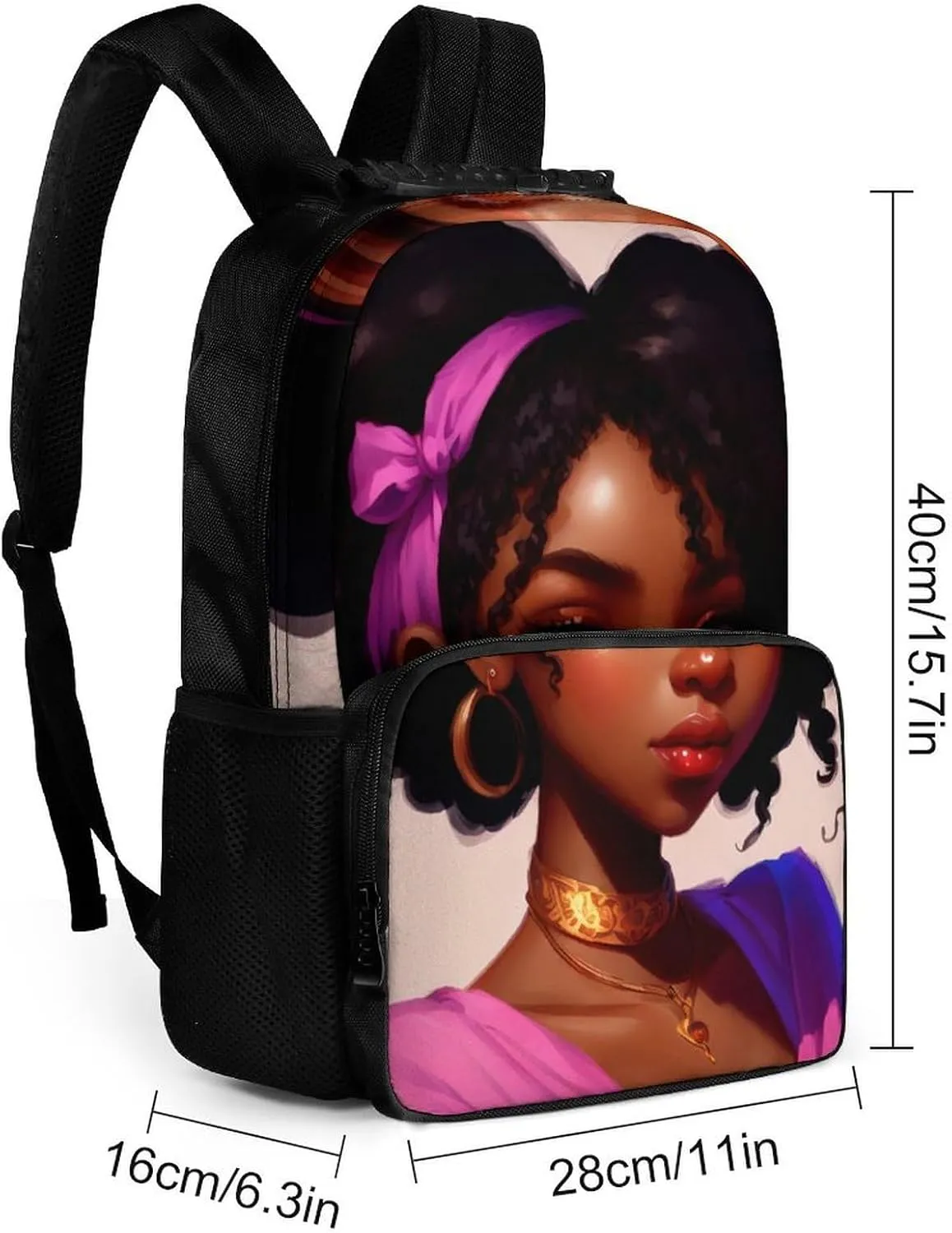 Men Women Lightweight African American Women Black Women Ethnic Art Daypack Bookbag Big Capacity Carry On Bag With Side Pockets for Camping Travel Bicycle