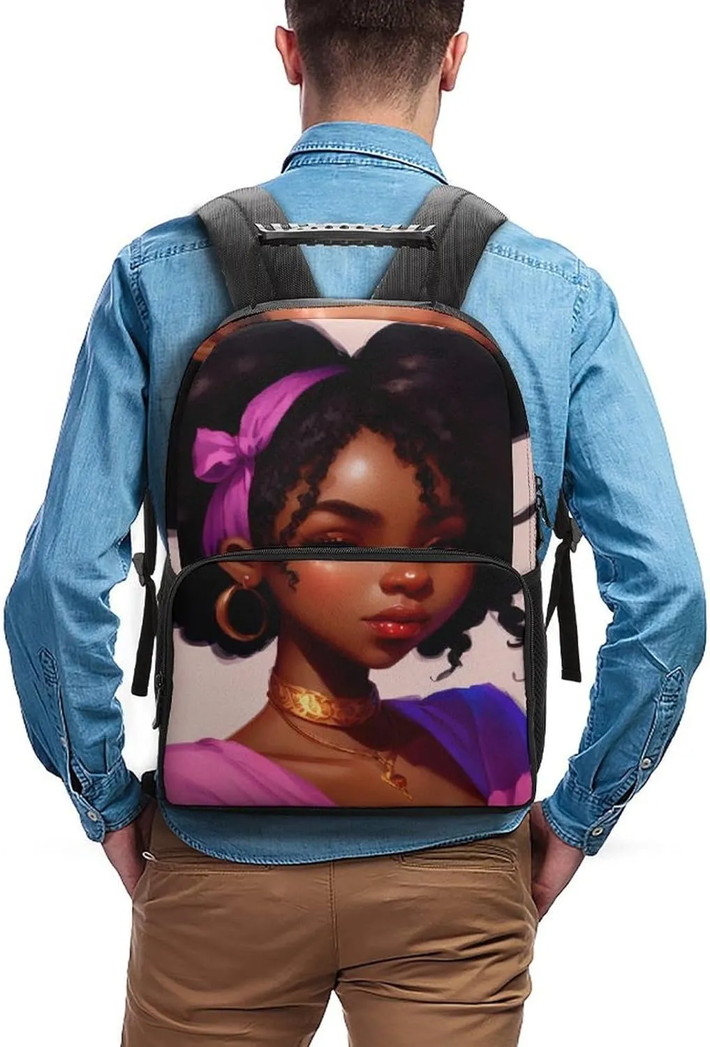 Men Women Lightweight African American Women Black Women Ethnic Art Daypack Bookbag Big Capacity Carry On Bag With Side Pockets for Camping Travel Bicycle