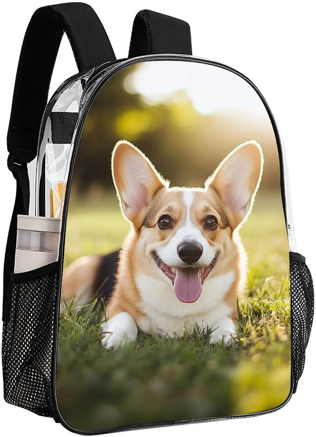 Men Women Lightweight Cute Welsh Corgi Puppy Backpack Large Capacity Carry On Bag Transparent Bag for Sports Work Walking Cycling