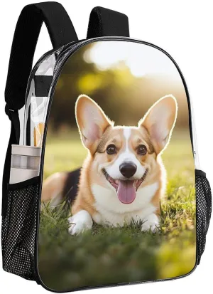 Men Women Lightweight Cute Welsh Corgi Puppy Backpack Large Capacity Carry On Bag Transparent Bag for Sports Work Walking Cycling