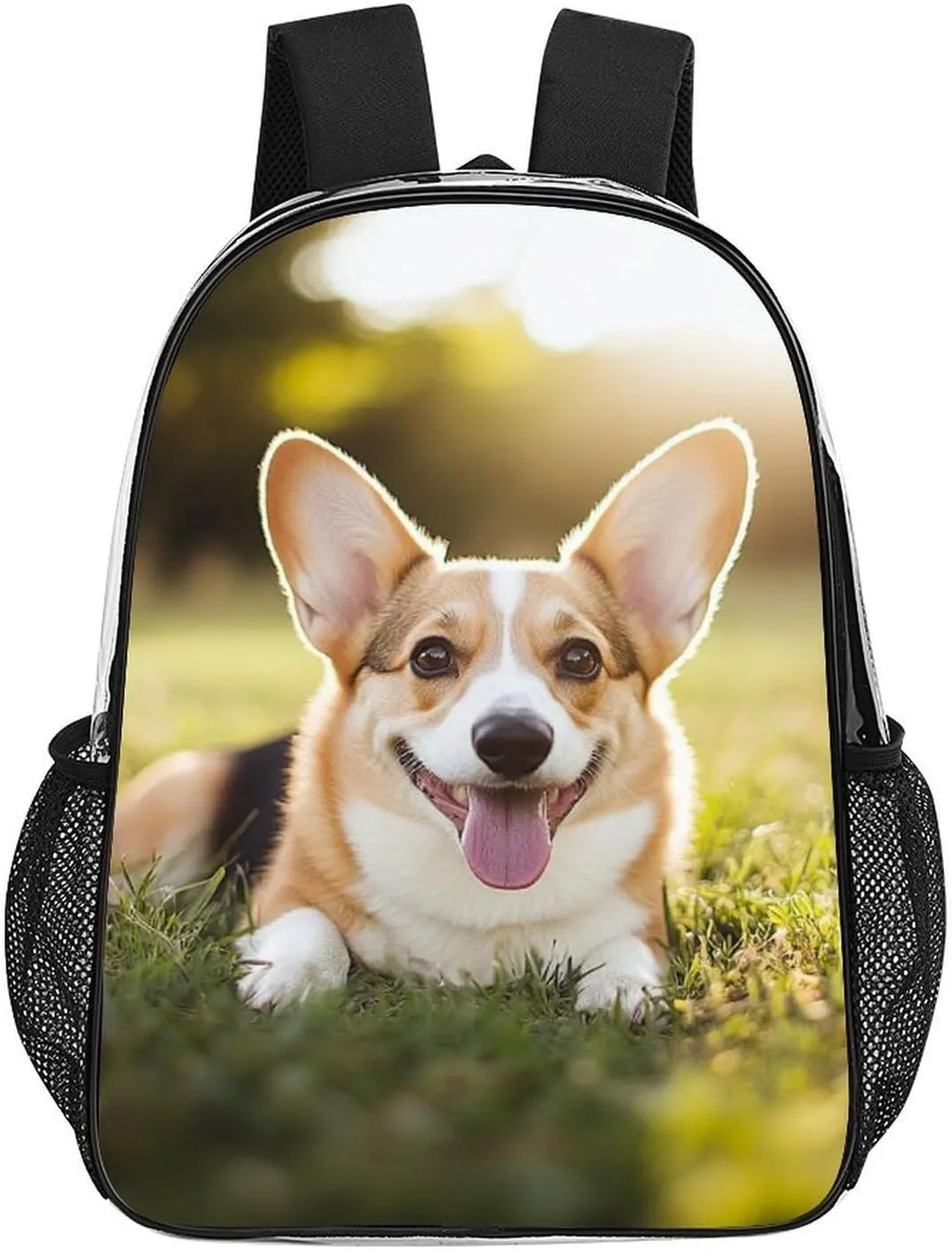 Men Women Lightweight Cute Welsh Corgi Puppy Backpack Large Capacity Carry On Bag Transparent Bag for Sports Work Walking Cycling