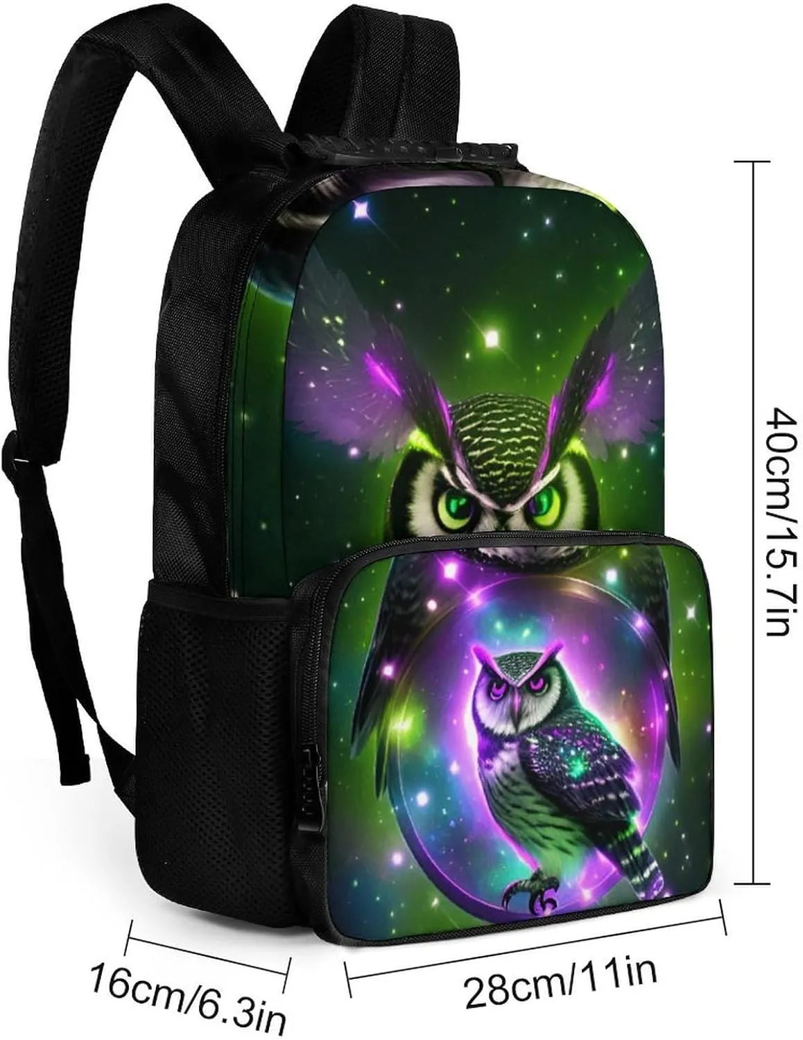 Men Women Lightweight Galaxy Nighthawk Owl Art Daypack Bookbag Big Capacity Carry On Bag With Side Pockets for Camping Travel Bicycle