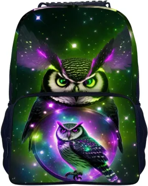 Men Women Lightweight Galaxy Nighthawk Owl Art Daypack Bookbag Big Capacity Carry On Bag With Side Pockets for Camping Travel Bicycle
