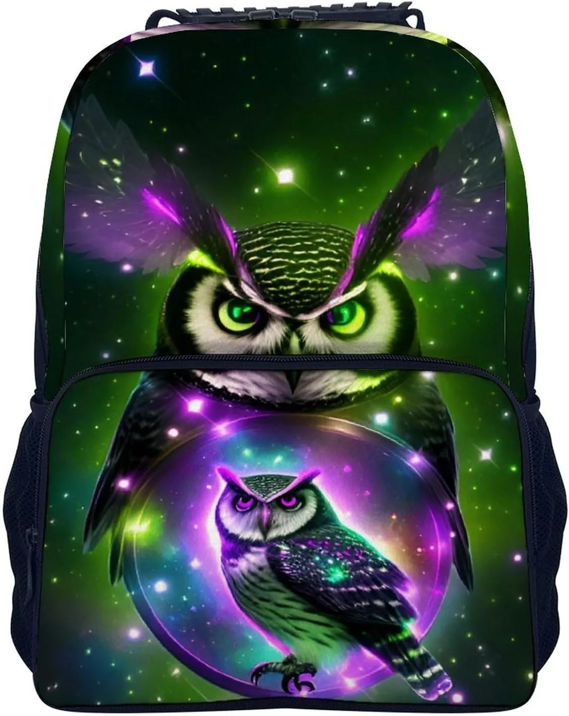 Men Women Lightweight Galaxy Nighthawk Owl Art Daypack Bookbag Big Capacity Carry On Bag With Side Pockets for Camping Travel Bicycle
