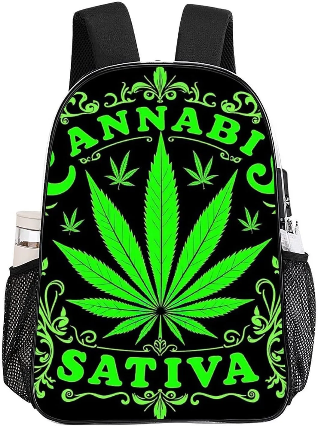 Men Women Lightweight Green Marijuanaweed Leaf Flag Art Backpack Large Capacity Bookbag Transparent Bag for Gym Business Running
