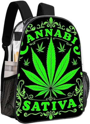 Men Women Lightweight Green Marijuanaweed Leaf Flag Art Backpack Large Capacity Bookbag Transparent Bag for Gym Business Running