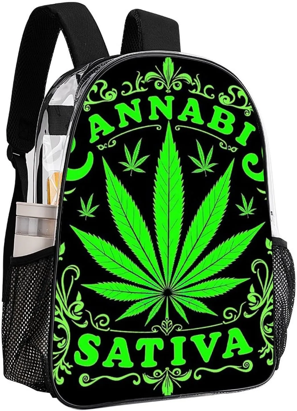 Men Women Lightweight Green Marijuanaweed Leaf Flag Art Backpack Large Capacity Bookbag Transparent Bag for Gym Business Running