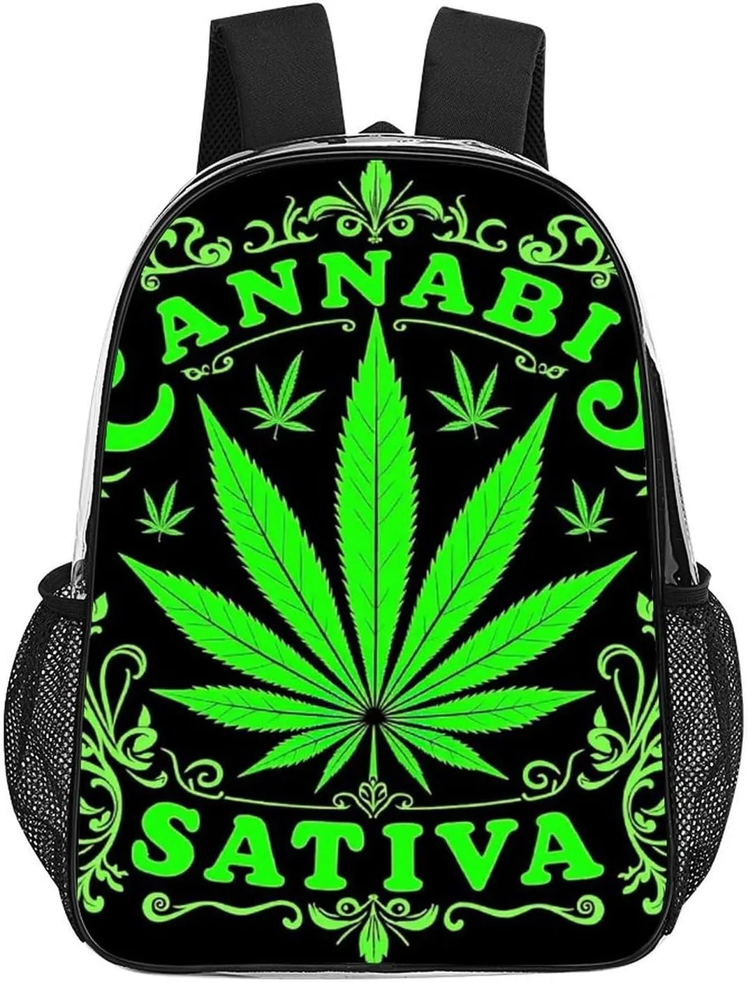 Men Women Lightweight Green Marijuanaweed Leaf Flag Art Backpack Large Capacity Bookbag Transparent Bag for Gym Business Running
