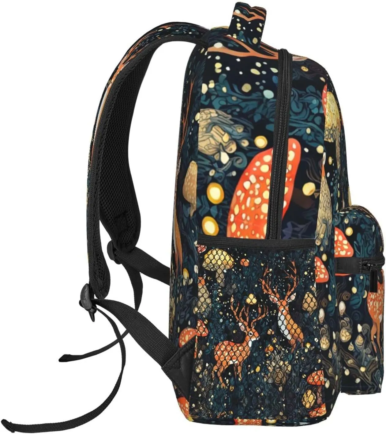 Men Women Lightweight Magic Mushrooms Wild Animals Deer Art Backpack Large Capacity Bookbag With Smooth Zippers for Gym Business Running