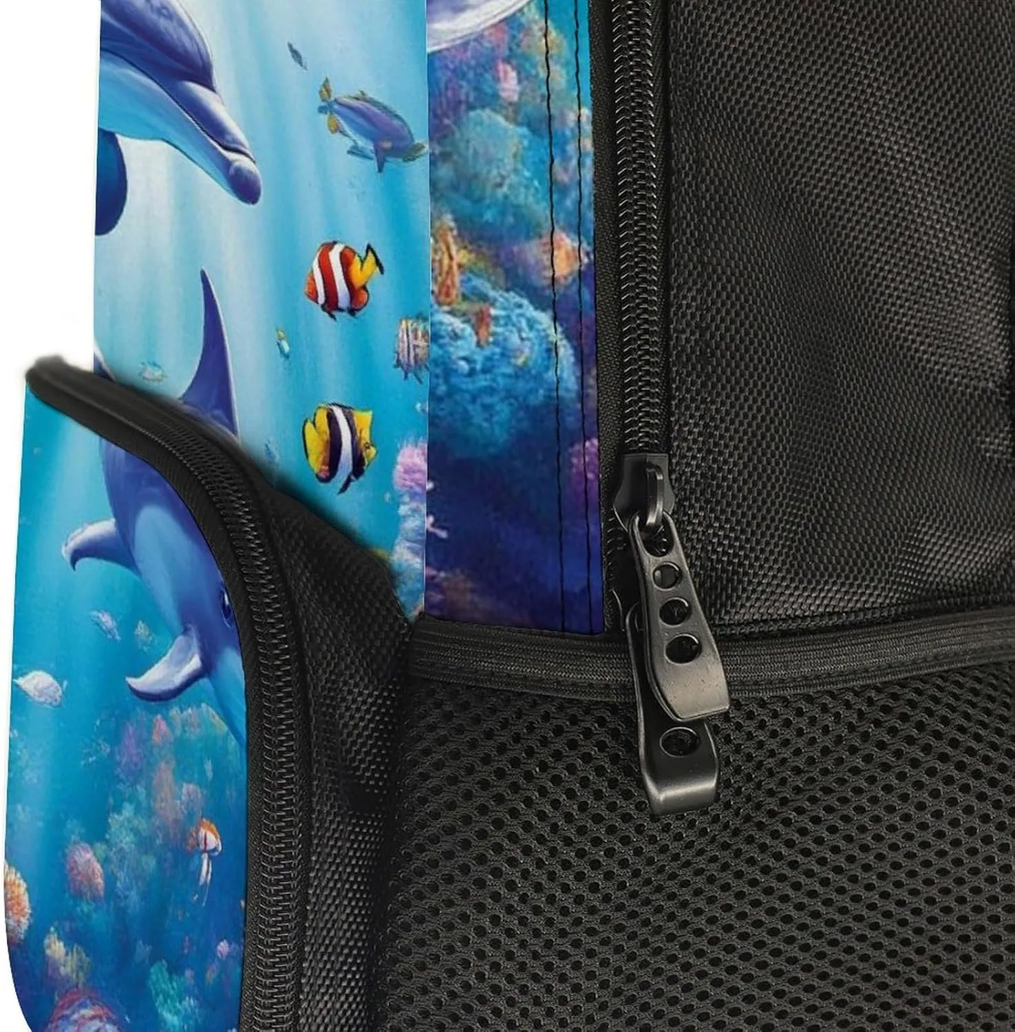 Men Women Lightweight Sea Underwater Beautiful Sea World Dolphins Daypack Bookbag Big Capacity Carry On Bag With Side Pockets for Camping Travel Bicycle
