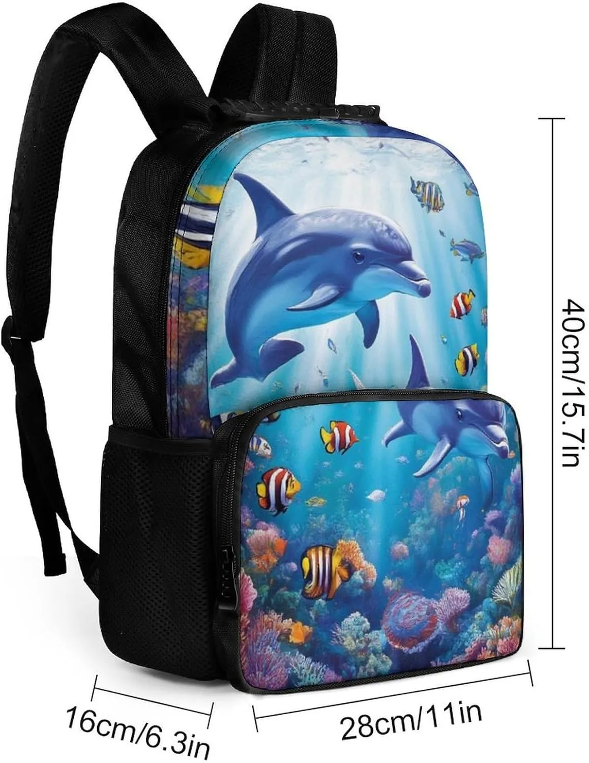 Men Women Lightweight Sea Underwater Beautiful Sea World Dolphins Daypack Bookbag Big Capacity Carry On Bag With Side Pockets for Camping Travel Bicycle