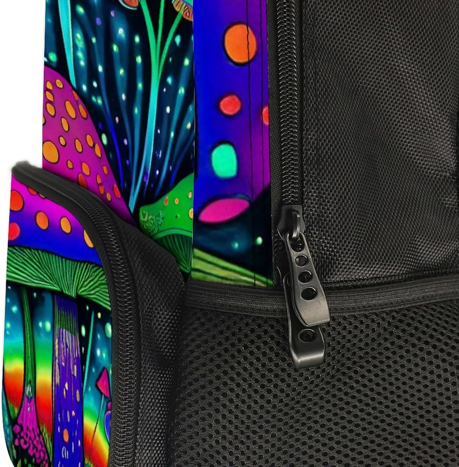 Men Women Polyester Psychedelic Magic Mushrooms Trippy Art Daypack Big Capacity Shoulder Bag With Adjustable Shoulder Straps for Camping Travel Walking Cycling
