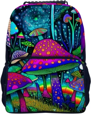 Men Women Polyester Psychedelic Magic Mushrooms Trippy Art Daypack Big Capacity Shoulder Bag With Adjustable Shoulder Straps for Camping Travel Walking Cycling