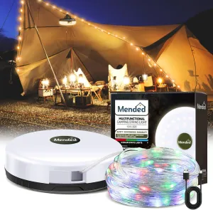 MENDED Camping String Lights-Outdoor Waterproof Portable Stowable String Light with 8 Lighting Modes（32.8Ft）,USB Charging, Rechargeable String Lights for Camping