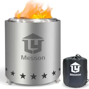 Messon 10.2 x 8.7 in Tabletop Fire Pit, Stainless Steel Low Smoke Table Top Firepit with Stand, Portable Mini Bonfire Fire Pit for Indoor Outdoor, Safe Fueled by Pellets or Wood, with Travel Bag