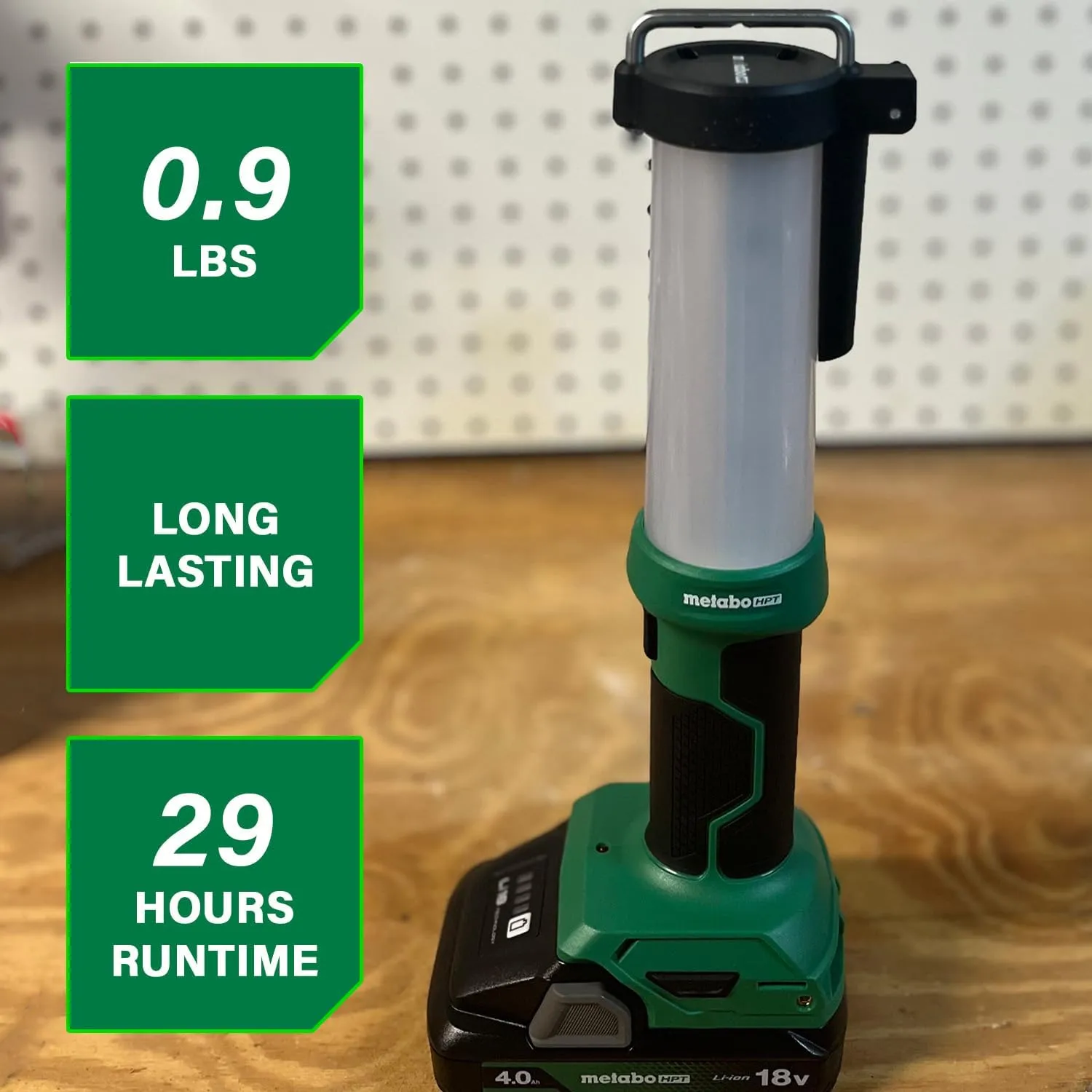 Metabo HPT 18V MultiVolt Cordless LED Lantern, 750 Lumens, 2 Light Settings, 360° Illumination, Long Lasting Light, Integrated Hanging Hook, Compact and Lightweight, Tool Body Only, UB18DFQ4