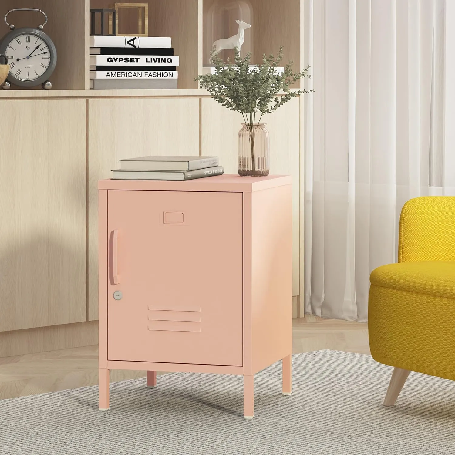 Metal Nightstand Modern End Side Table Steel Bedside Storage Cabinet with Shelf Easy Assembly for Living Room Bedroom （15.8”W x 15”D x 22.5”H ）