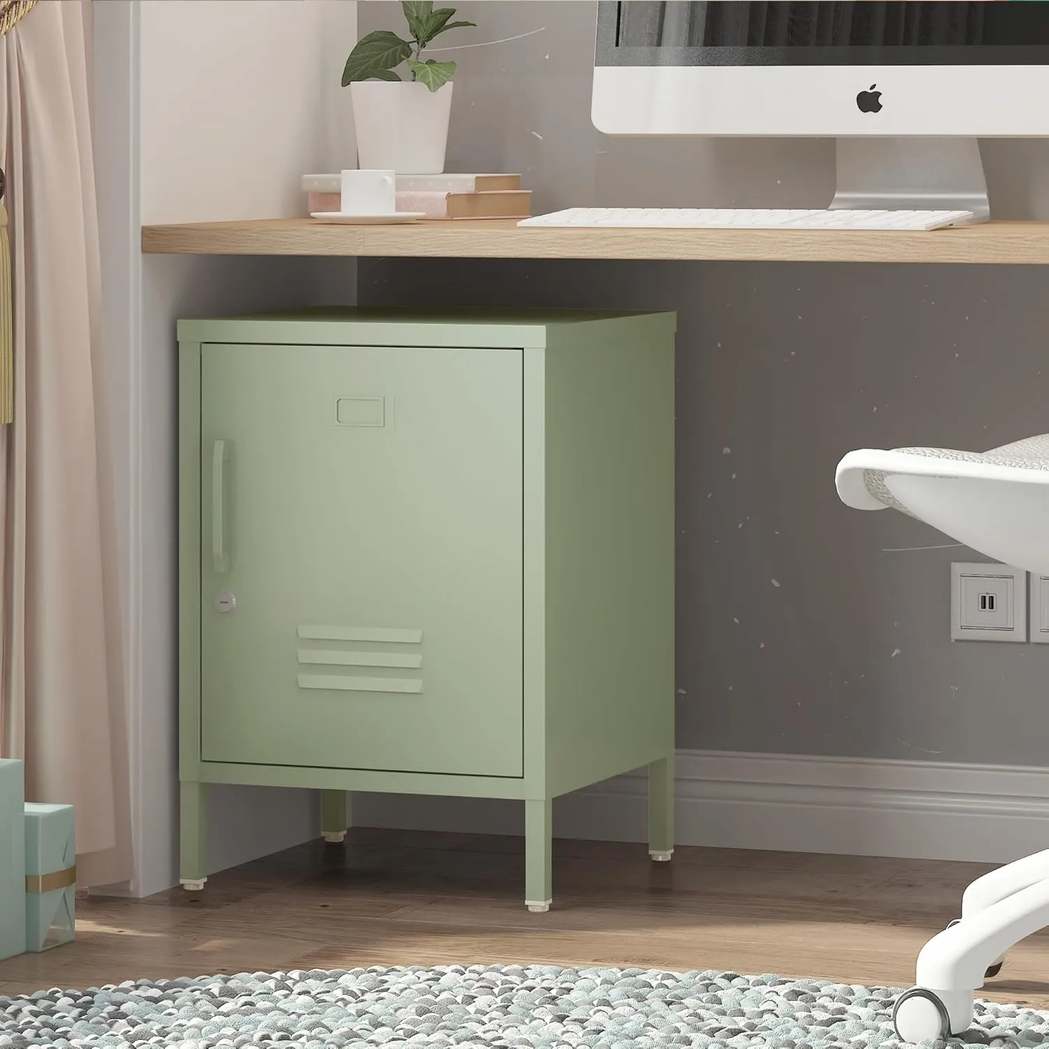 Metal Nightstand Modern End Side Table Steel Bedside Storage Cabinet with Shelf Easy Assembly for Living Room Bedroom （15.8”W x 15”D x 22.5”H ）