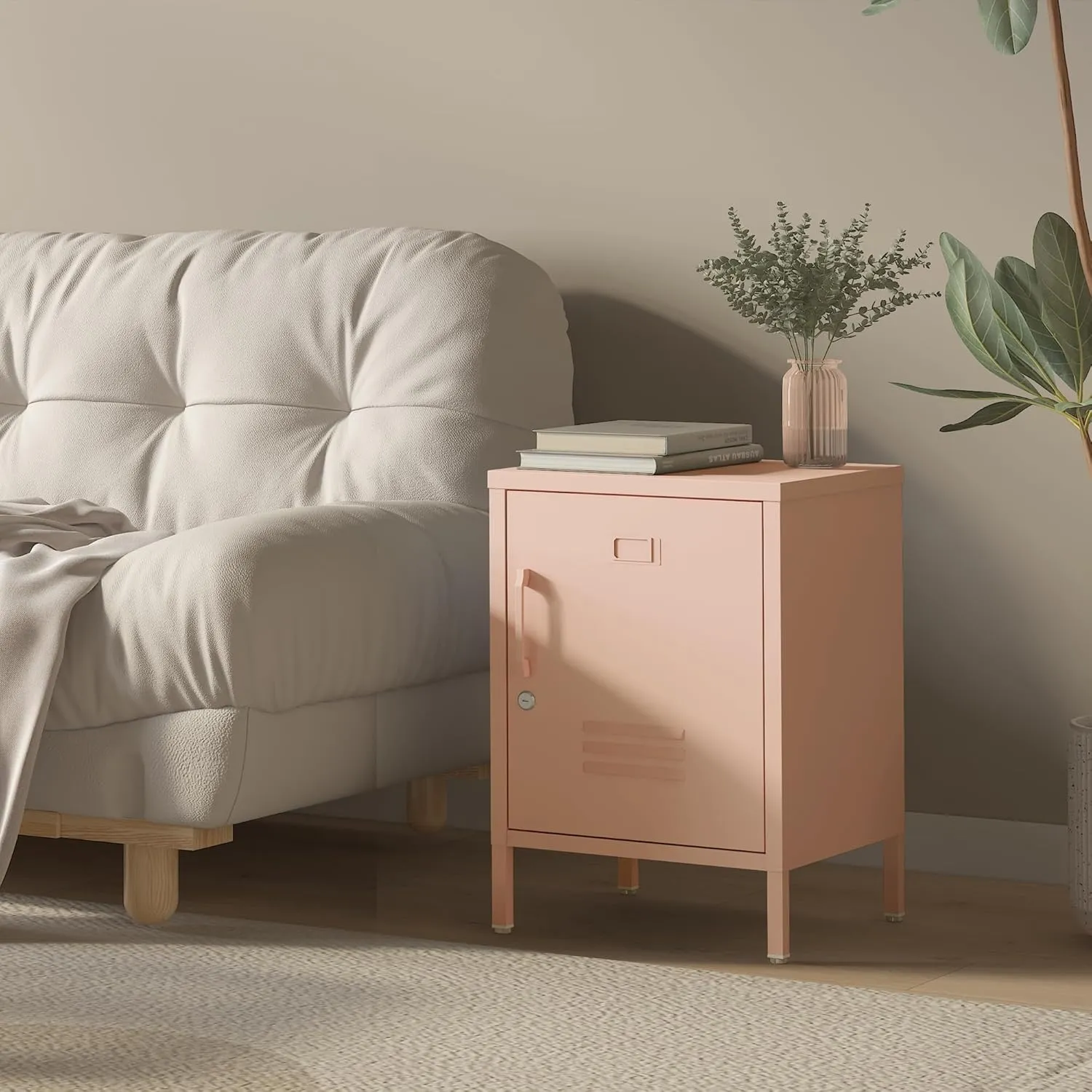 Metal Nightstand Modern End Side Table Steel Bedside Storage Cabinet with Shelf Easy Assembly for Living Room Bedroom （15.8”W x 15”D x 22.5”H ）