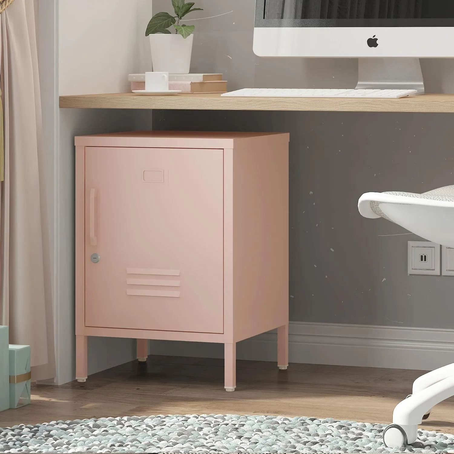 Metal Nightstand Modern End Side Table Steel Bedside Storage Cabinet with Shelf Easy Assembly for Living Room Bedroom （15.8”W x 15”D x 22.5”H ）