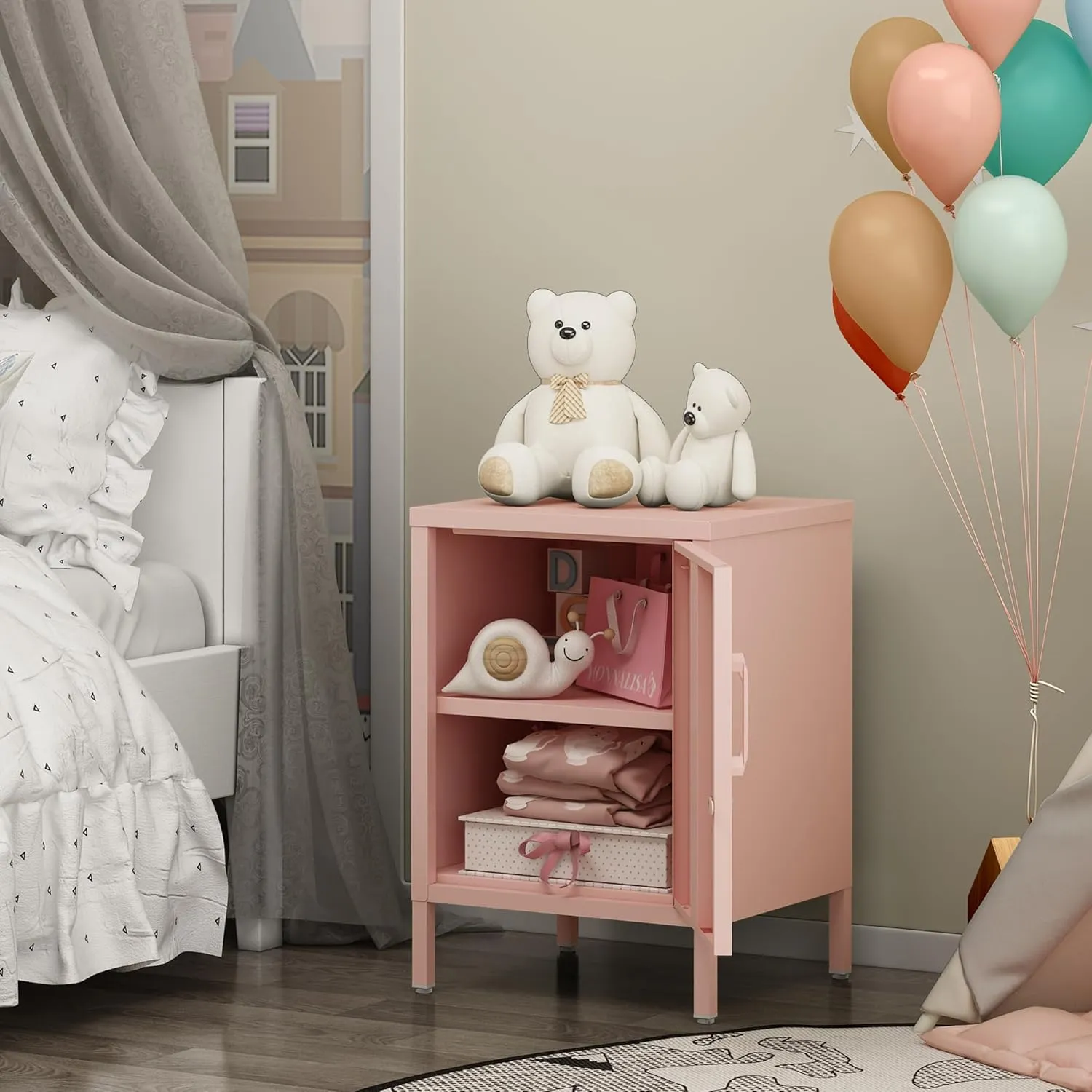 Metal Nightstand Modern End Side Table Steel Bedside Storage Cabinet with Shelf Easy Assembly for Living Room Bedroom （15.8”W x 15”D x 22.5”H ）