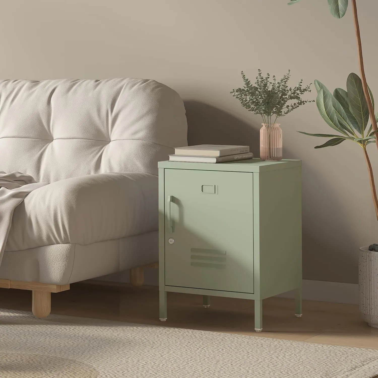 Metal Nightstand Modern End Side Table Steel Bedside Storage Cabinet with Shelf Easy Assembly for Living Room Bedroom （15.8”W x 15”D x 22.5”H ）