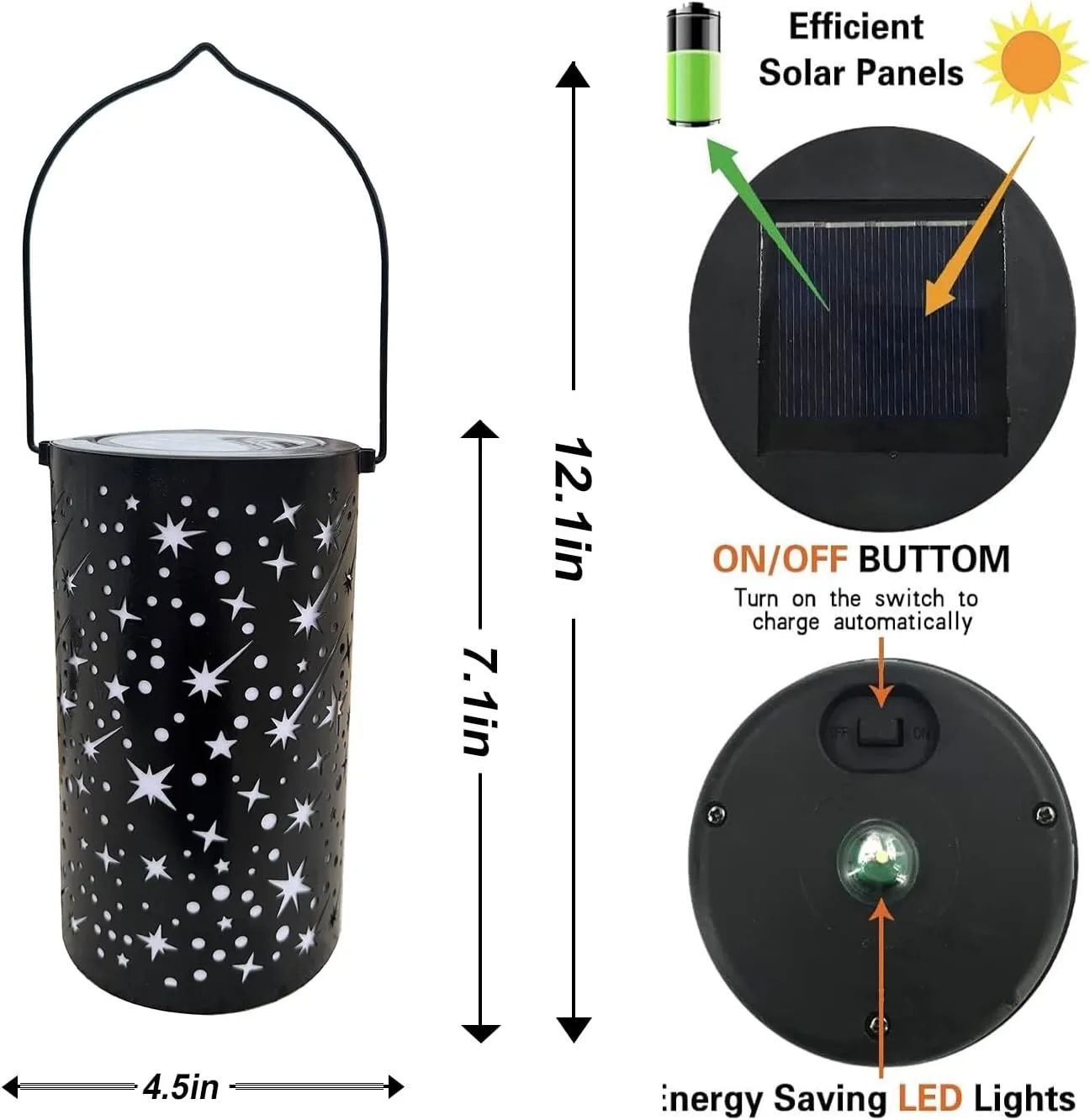 Meteor Solar Table Lights Outdoor Waterproof, Golden Star & Dot Design with Portable Handle, Warm White LED Lantern for Indoor Desk Bedroom Patio Garden Pathway Yard (1 Pack Black)