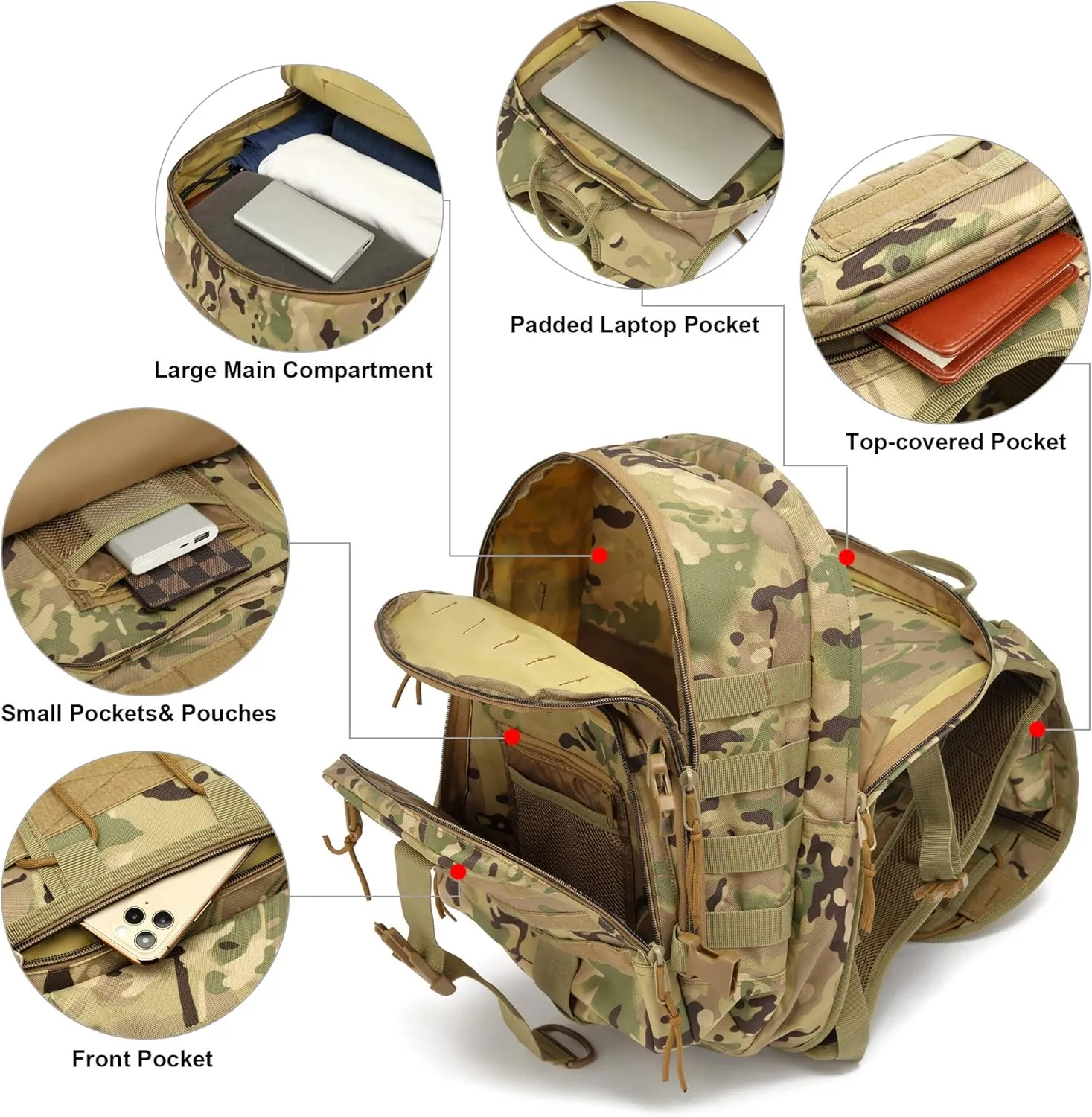 Military Tactical Backpack for Men, Survival Army Backpacks for Camping Hiking Trekking