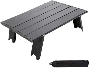 Mini Folding Camping Table,Portable Folding Table,Aluminium Portable Folding Dining Table,Tent Camping Table,Easy to Carry,for Camping Hiking Picnic Travel BBQ,Black