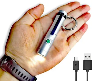 Mini Rechargeable Keychain Flashlight USB C Bright Key Light Portable Pocket Flashlight for EDC,Dog Walking, Hiking,Camping,Emergency(Silver)