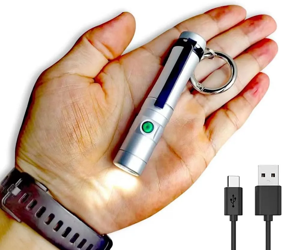 Mini Rechargeable Keychain Flashlight USB C Bright Key Light Portable Pocket Flashlight for EDC,Dog Walking, Hiking,Camping,Emergency(Silver)