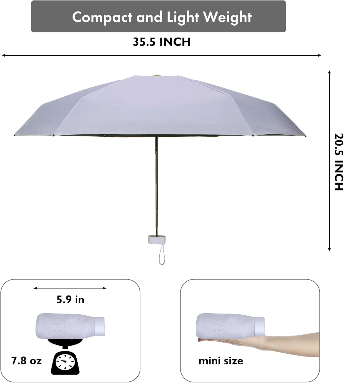 Mini Travel Umbrella Purse with Case Compact, Lightweight, UV Umbrella UPF 50  Sun Protection, Windproof Portable Parasol for Women, Men & Kids