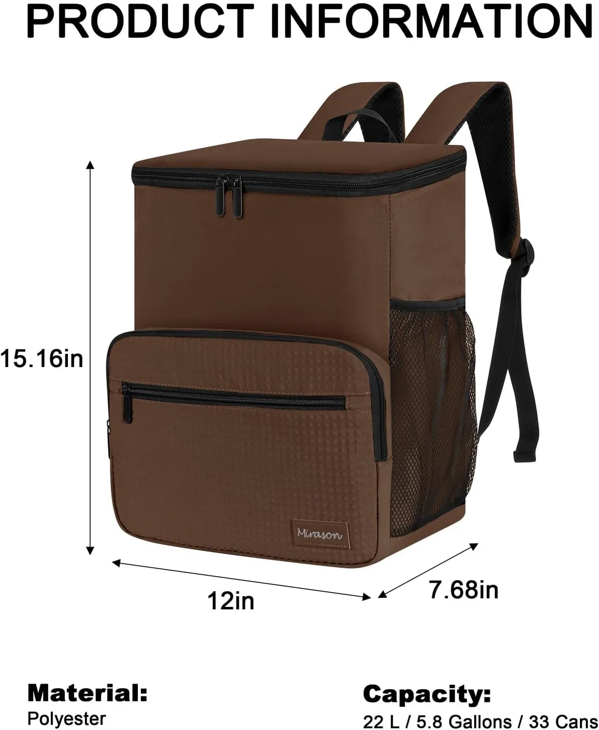 MIRASON Cooler Backpack Insulated Leak Proof Beach Backpack Cooler Bag, Cooling Beer Lunch Backpack Cooler for Men Women Picnic Hiking Camping Travel with 4 Pockets