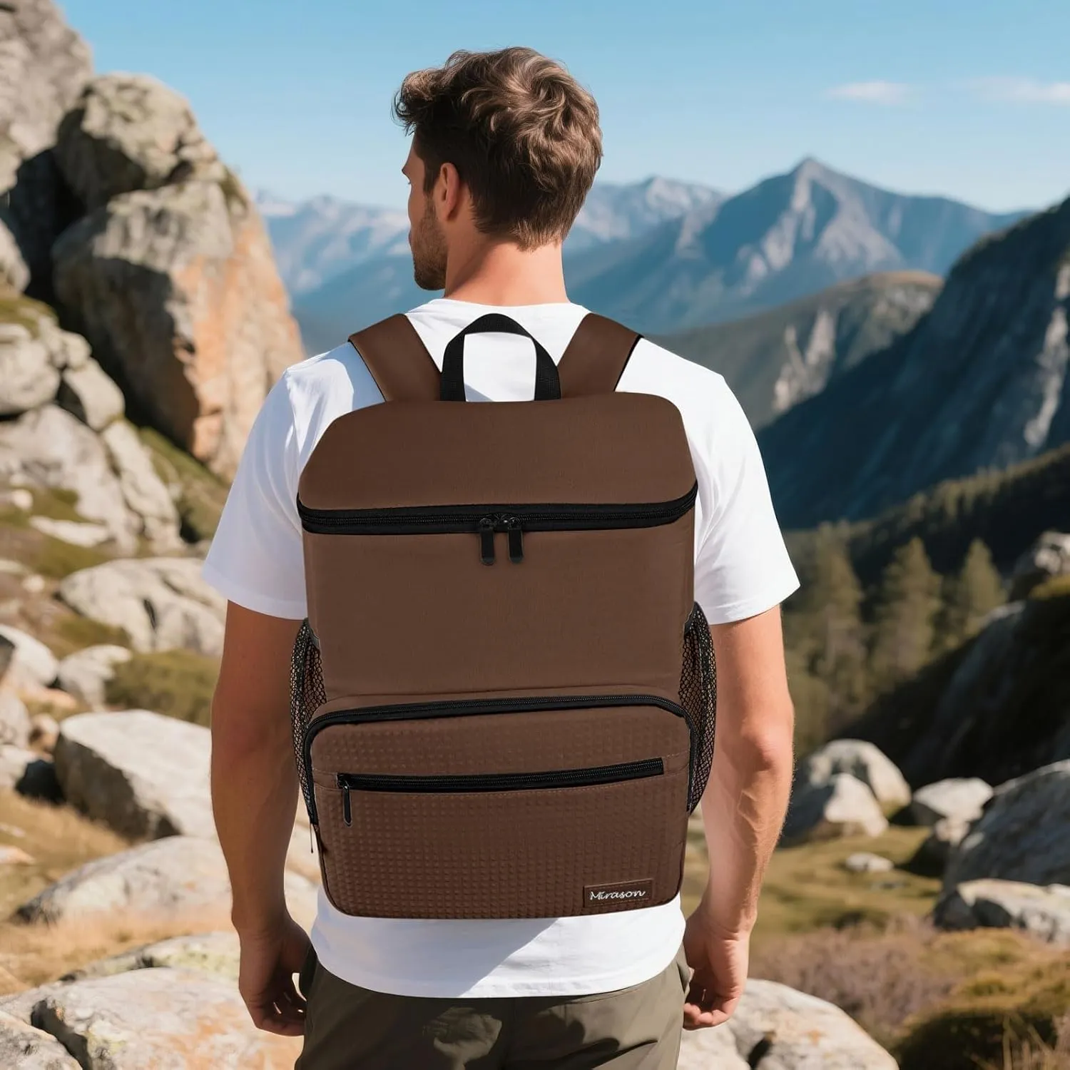 MIRASON Cooler Backpack Insulated Leak Proof Beach Backpack Cooler Bag, Cooling Beer Lunch Backpack Cooler for Men Women Picnic Hiking Camping Travel with 4 Pockets