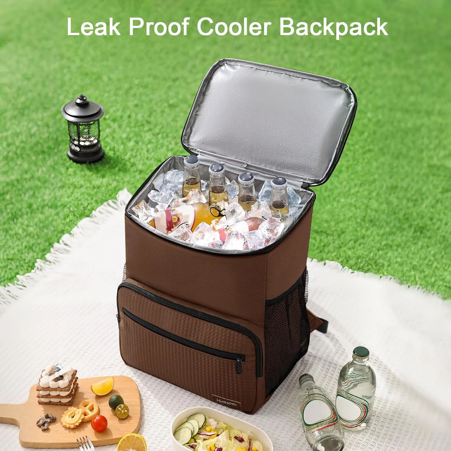 MIRASON Cooler Backpack Insulated Leak Proof Beach Backpack Cooler Bag, Cooling Beer Lunch Backpack Cooler for Men Women Picnic Hiking Camping Travel with 4 Pockets