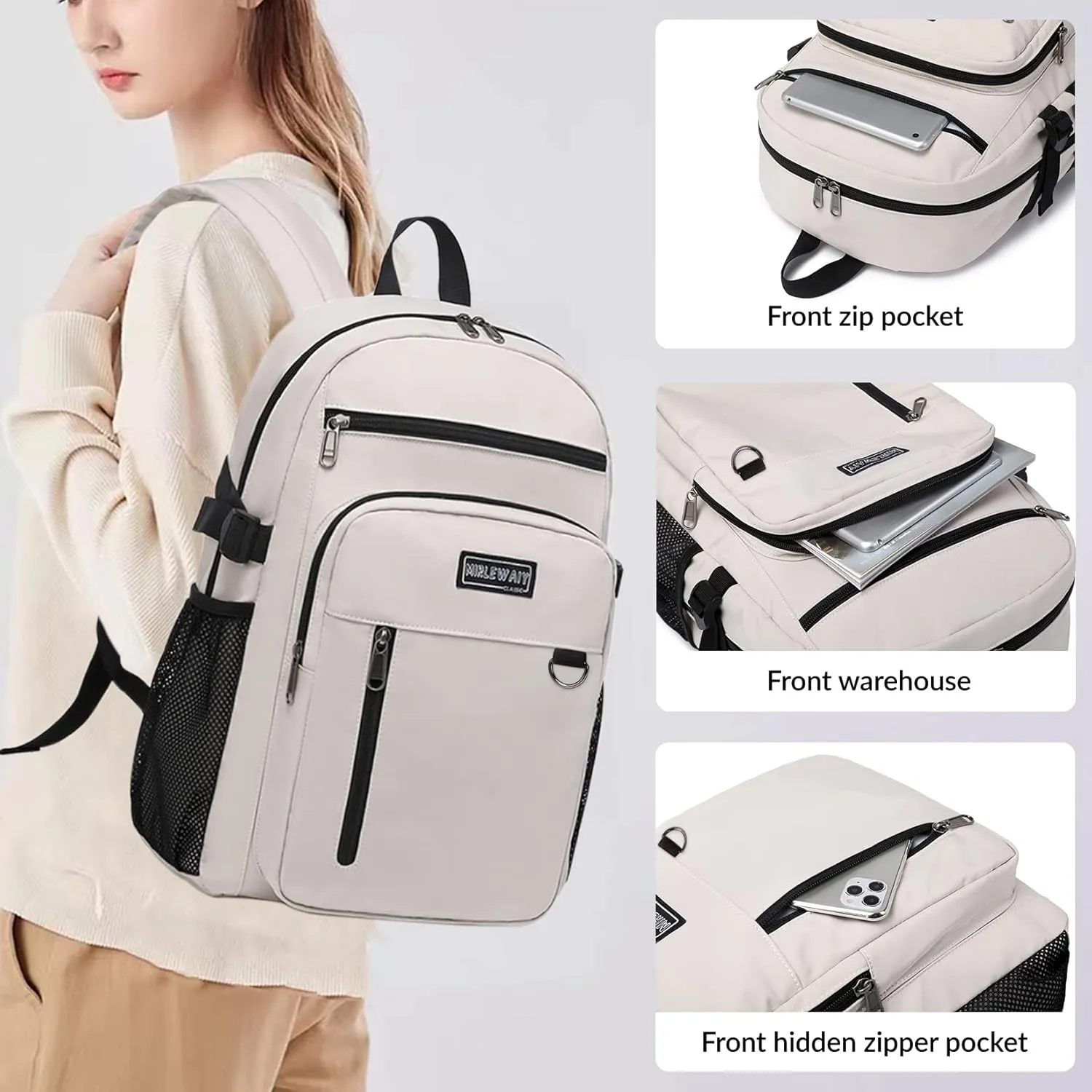 MIRLEWAIY Classical School Backpack Lightweight Bookbag Casual Daypack Travel Work Bag For Teenagers College Girls boys