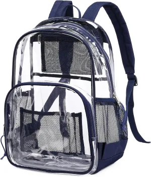MIRLEWAIY Large Clear PVC School Backpack See Through Bookbag Heavy Duty Laptop Bag for Men Women Job Safety Requirement, Dark Blue