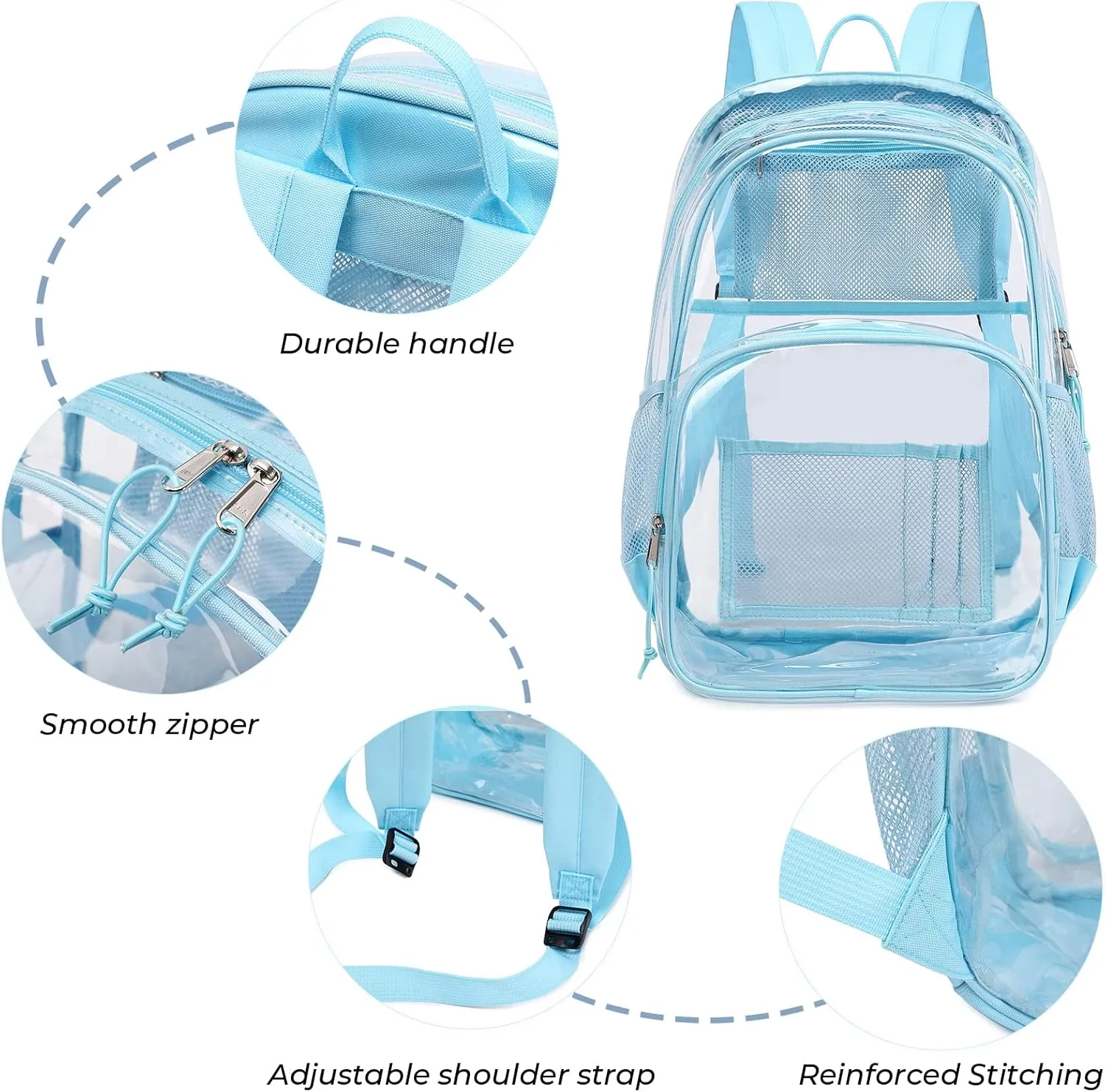MIRLEWAIY Large Clear PVC School Backpack See Through Bookbag Heavy Duty Laptop Bag for Men Women Job Safety Requirement, Dark Blue