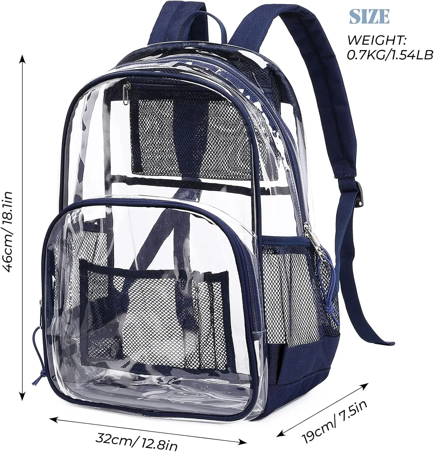 MIRLEWAIY Large Clear PVC School Backpack See Through Bookbag Heavy Duty Laptop Bag for Men Women Job Safety Requirement, Dark Blue