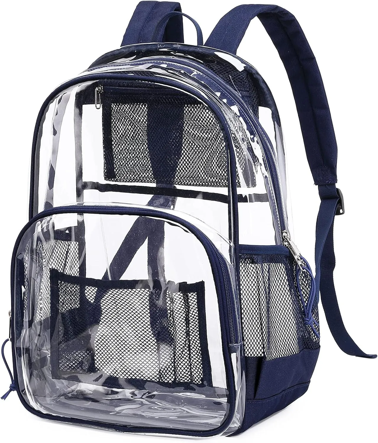 MIRLEWAIY Large Clear PVC School Backpack See Through Bookbag Heavy Duty Laptop Bag for Men Women Job Safety Requirement, Dark Blue