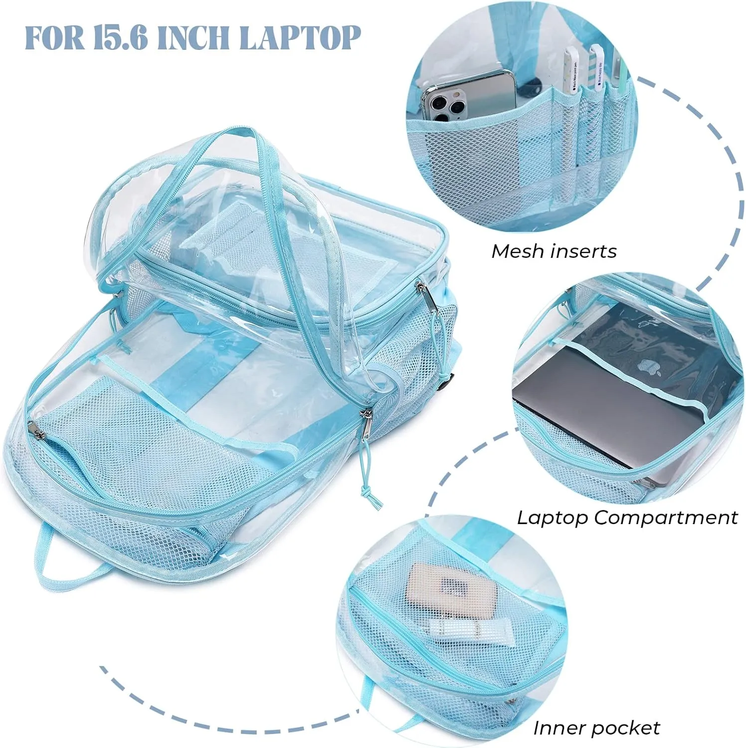 MIRLEWAIY Large Clear PVC School Backpack See Through Bookbag Heavy Duty Laptop Bag for Men Women Job Safety Requirement, Dark Blue