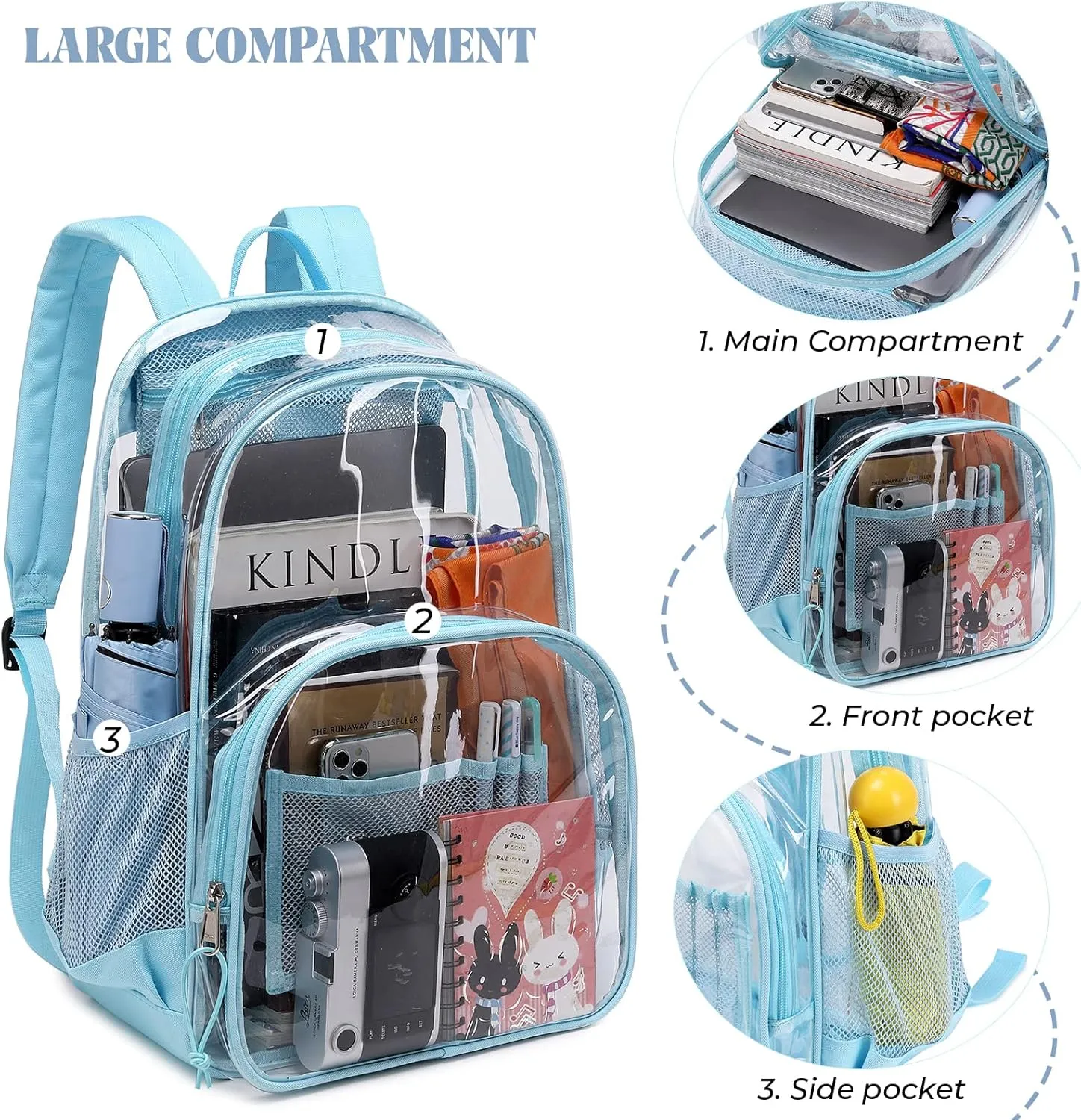 MIRLEWAIY Large Clear PVC School Backpack See Through Bookbag Heavy Duty Laptop Bag for Men Women Job Safety Requirement, Dark Blue