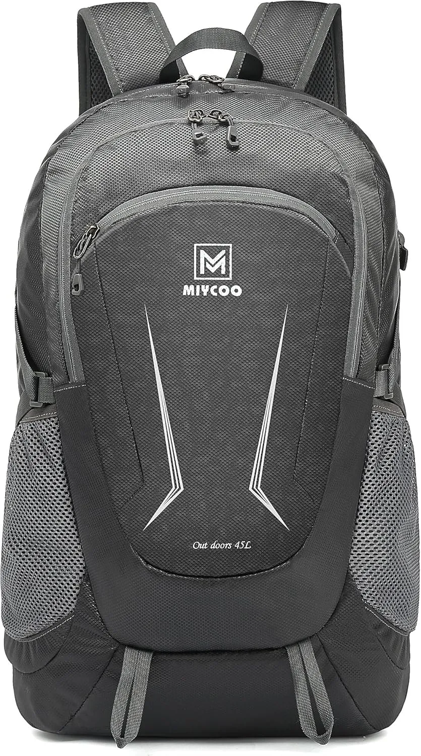 MIYCOO Lightweight Backpack for Men Women Foldable Packable Hiking Travel Backpack Outdoor Camping Waterproof Daypack 45L Grey
