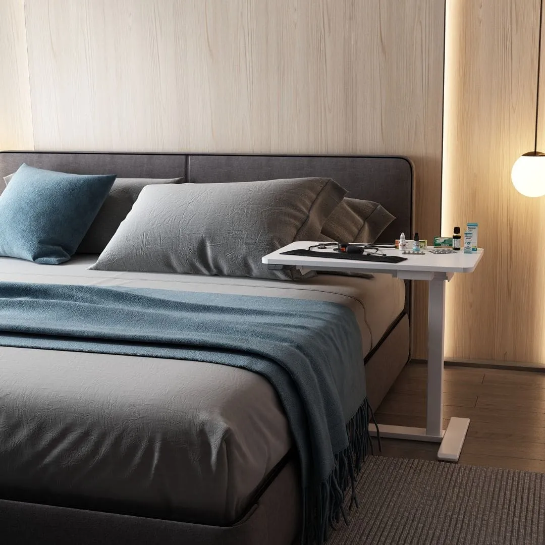 Mobile Electric Height-Adjustable Overbed Table, white | iElder